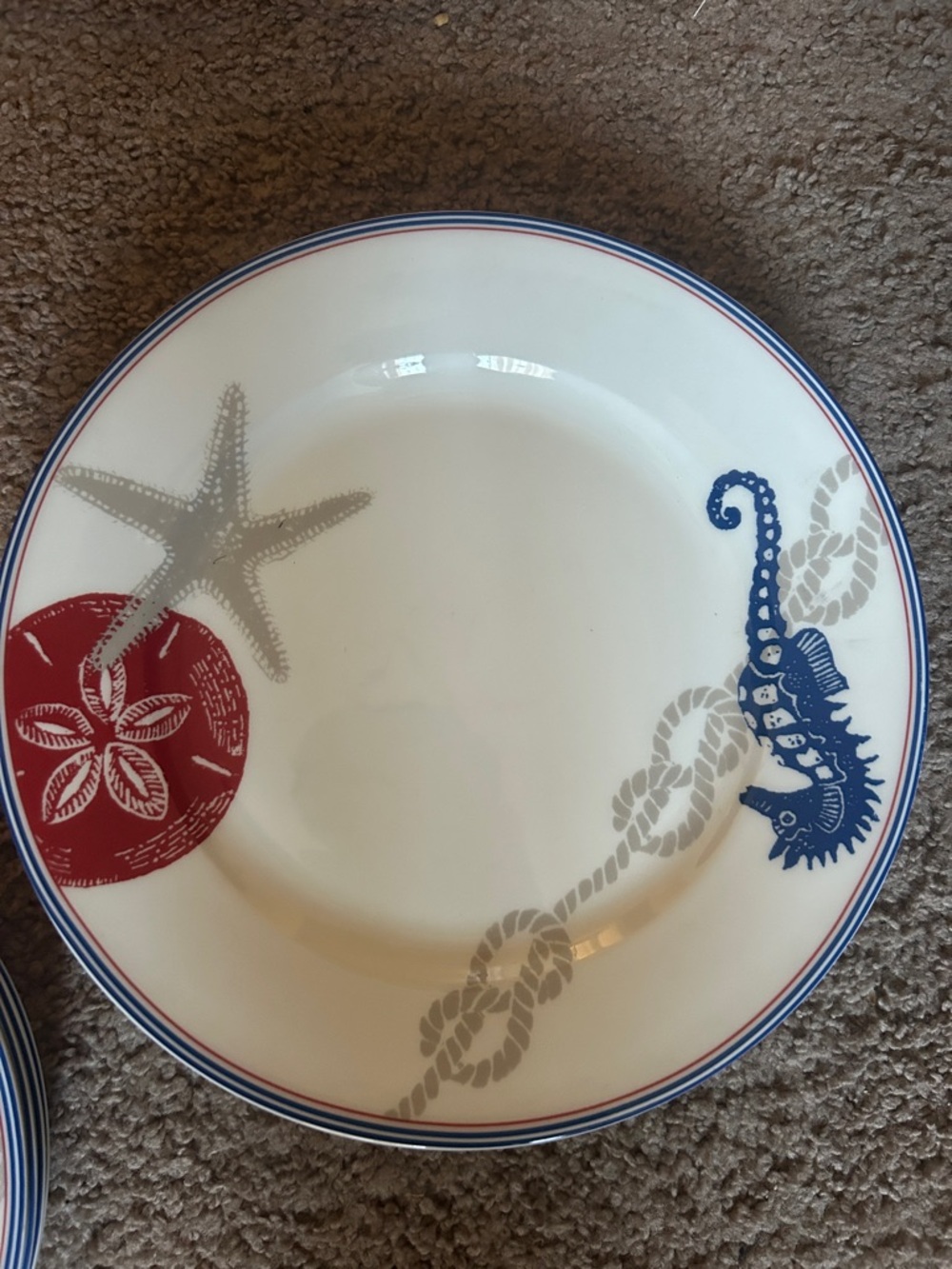 Lenox Coastal Seahorse & Sand Dollar Dinner Plate in Blue, Red, and Gray